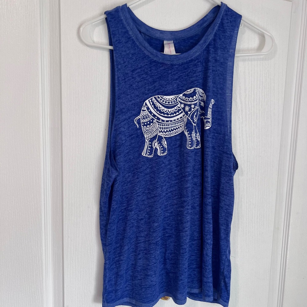 No Boundaries Blue Elephant Graphic Split Back Muscle Tank Top NJ27T304CB M 7-9